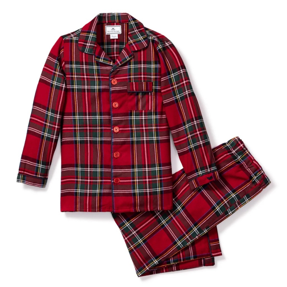 Adorable kids Petite Plume tartan pj set in Imperial